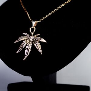 Golden weed leaf pendant